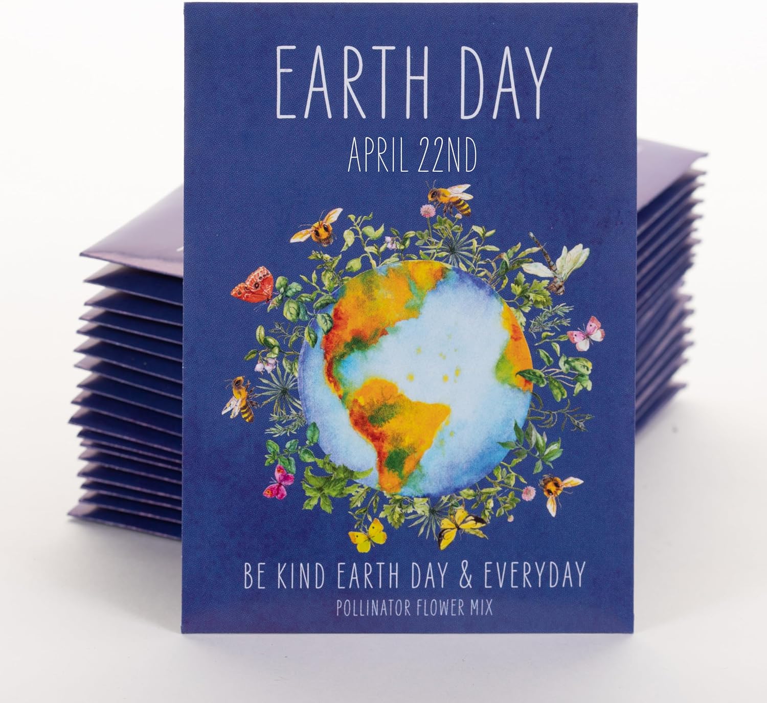 Earth Day Planet Pollinator Flowers | Illustrated Bee Butterfly Flower Seed Packets | Environmental Favors for Events