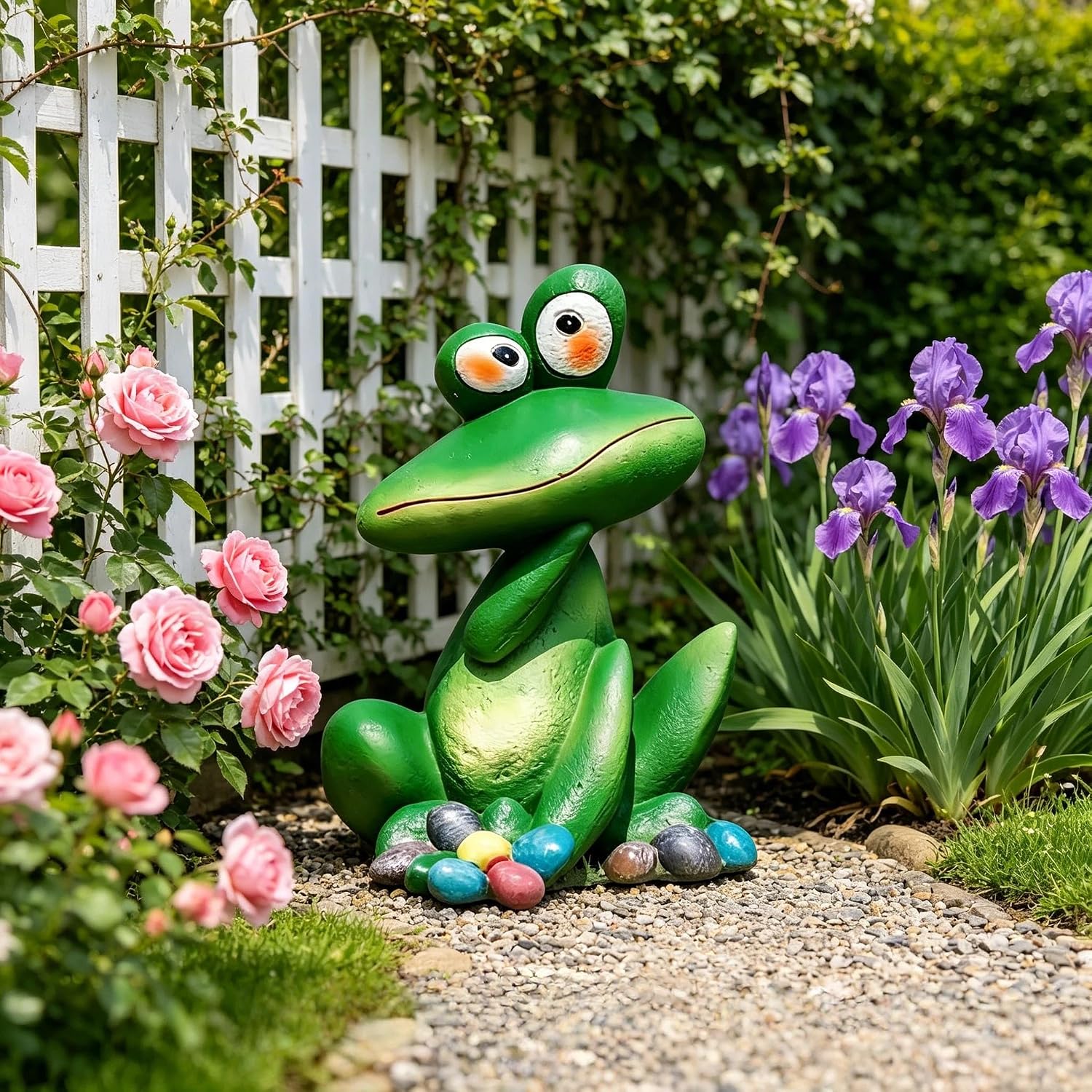 Large Outdoor Sitting Frog Statue - 9" Cute Garden Decor for Yard, Resin Animal Sculpture for Patio & Backyard