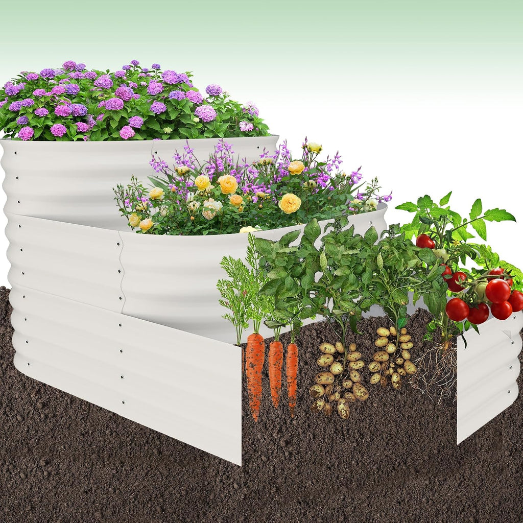 IDEALHOUSE 3-Tier Galvanized Raised Garden Bed 60.6x42.1x30.7 Inch, Exclusive Layered Planting Design for Shallow &