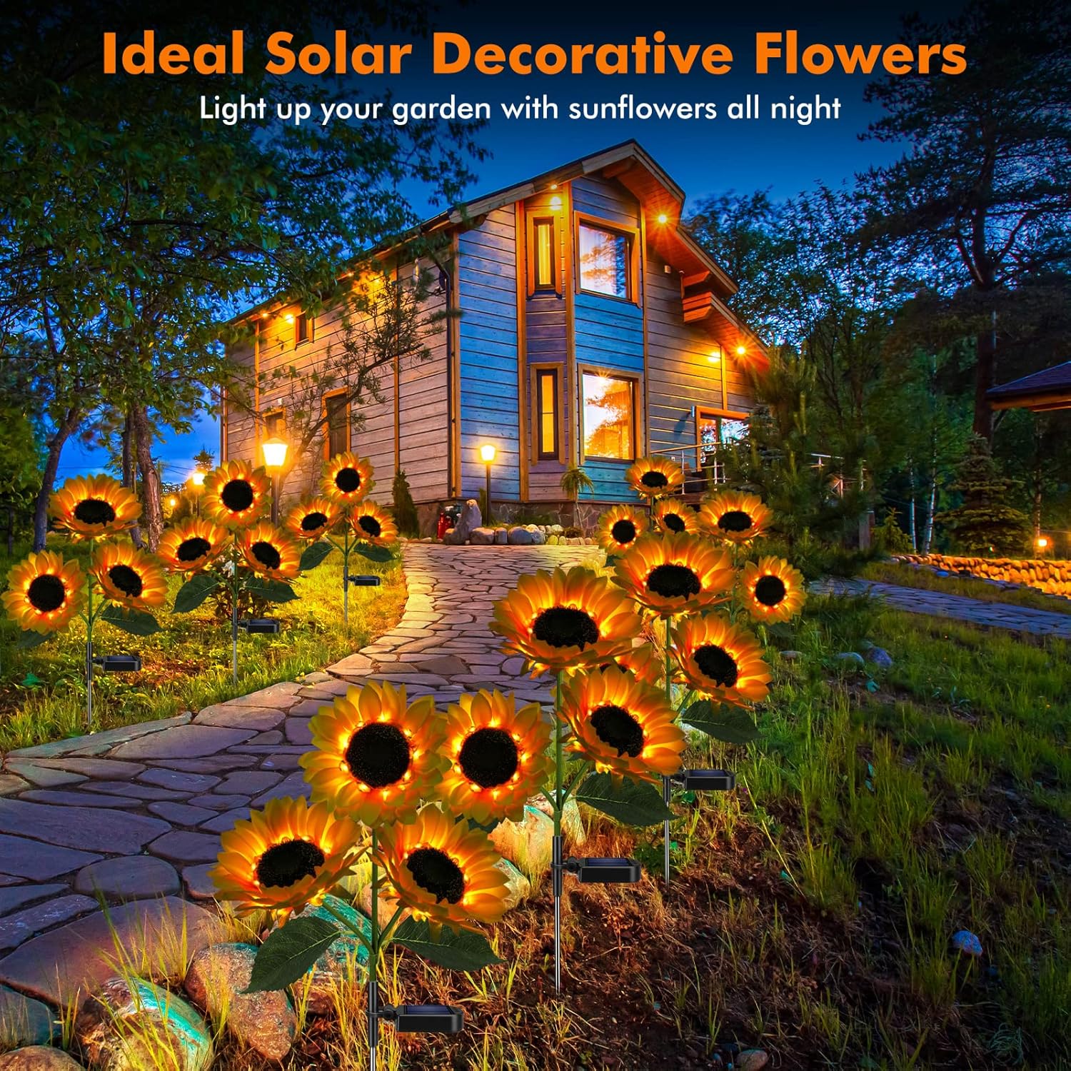 Solar Sunflower Lights Flowers Outdoor Waterproof for Yard Garden Cemetery | 800mA Real Looking Stake Flower Bed