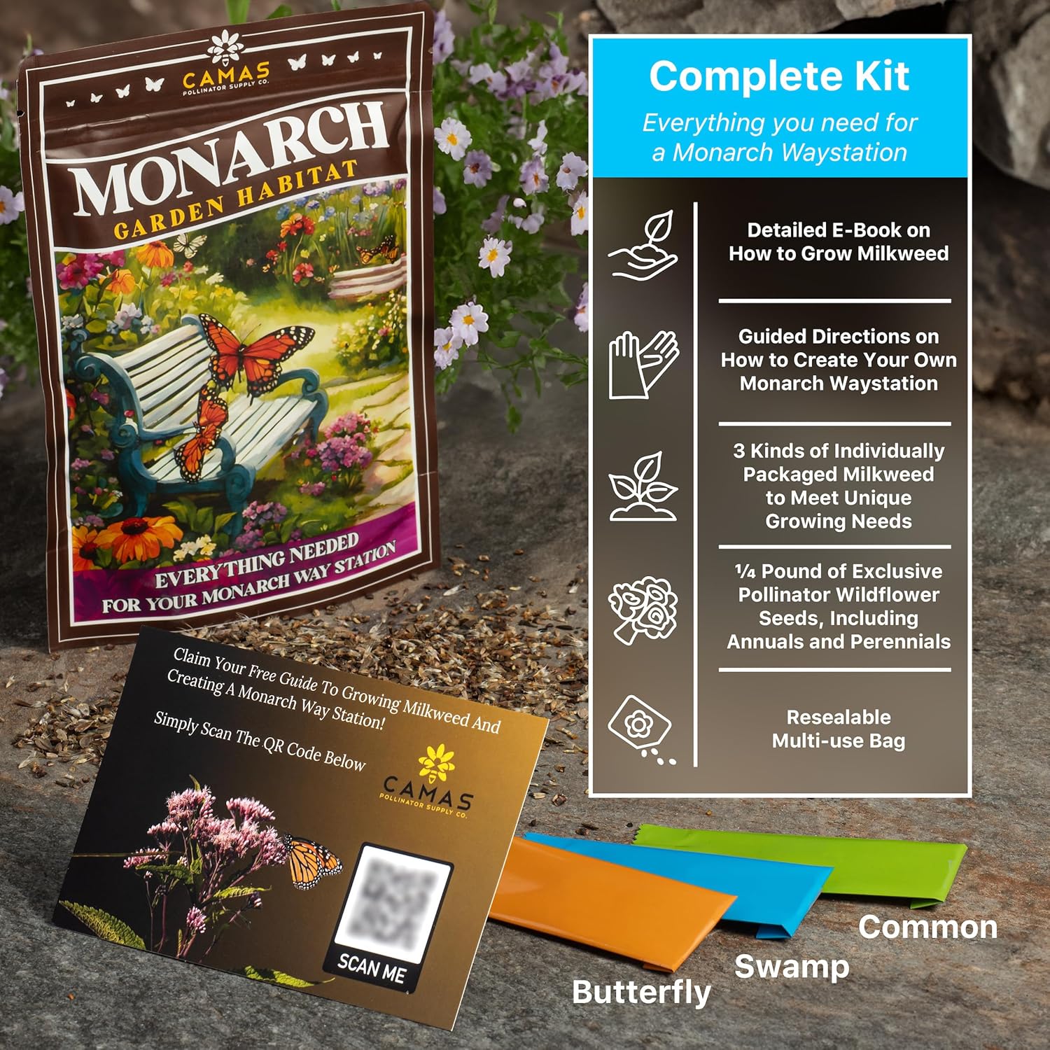 Monarch Butterfly Garden Kit with Milkweed Seeds–Perennial Flower Seeds to Plant Outside| 1/4 Pound Pure Bulk