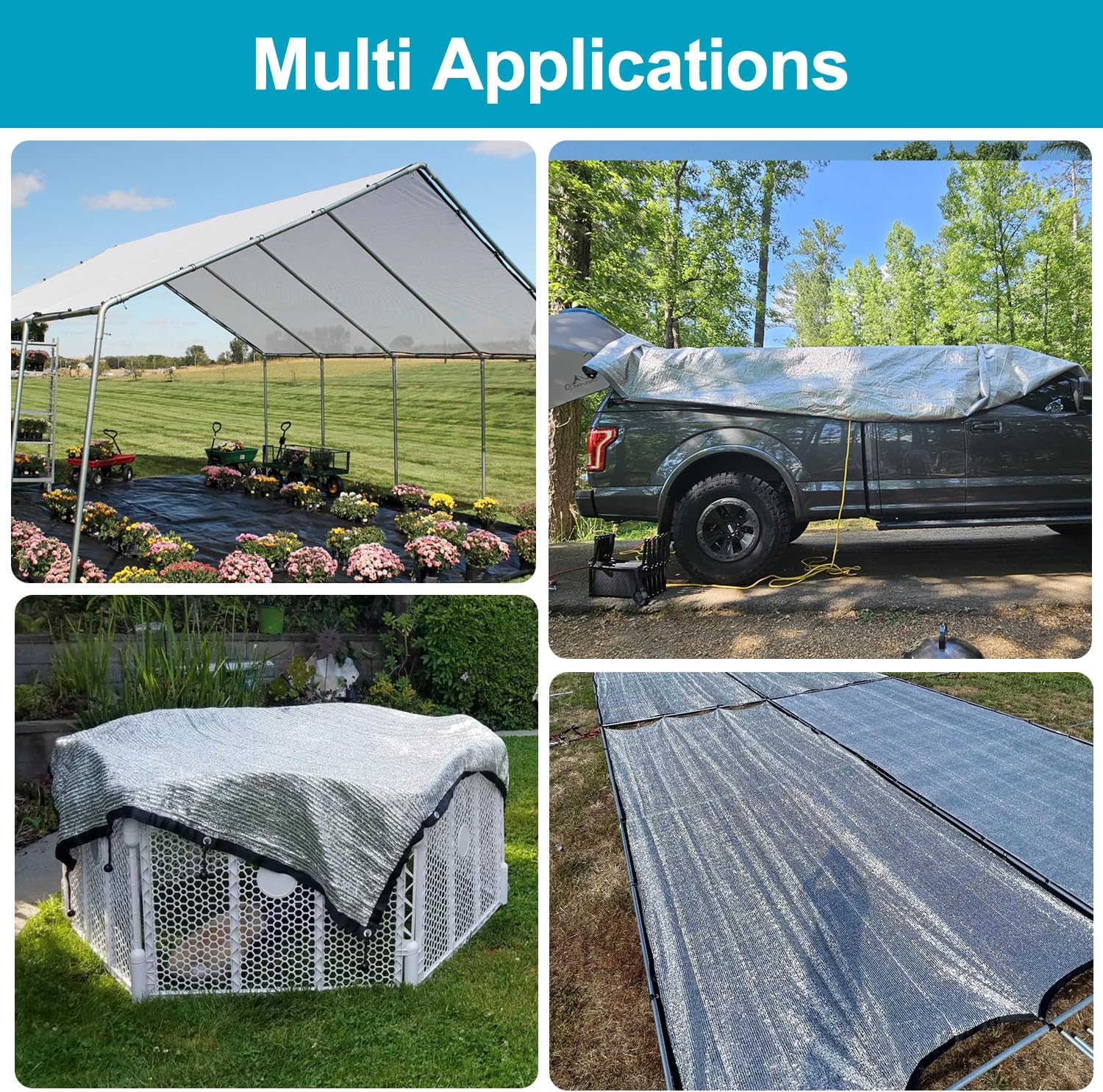 LOVE STORY 99% 10x20FT Aluminum Shade Cloth Reflective Sun Shade Cover Silver Tarp with Grommets for Car Garden Patio