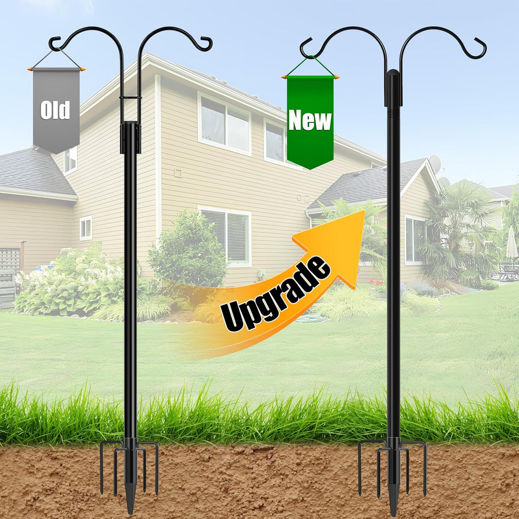 Double Shepherds Hooks for Outdoor, 2-Pack Heavy Duty Garden Pole for Hanging Bird Feeder, Plant Baskets, Solar Light
