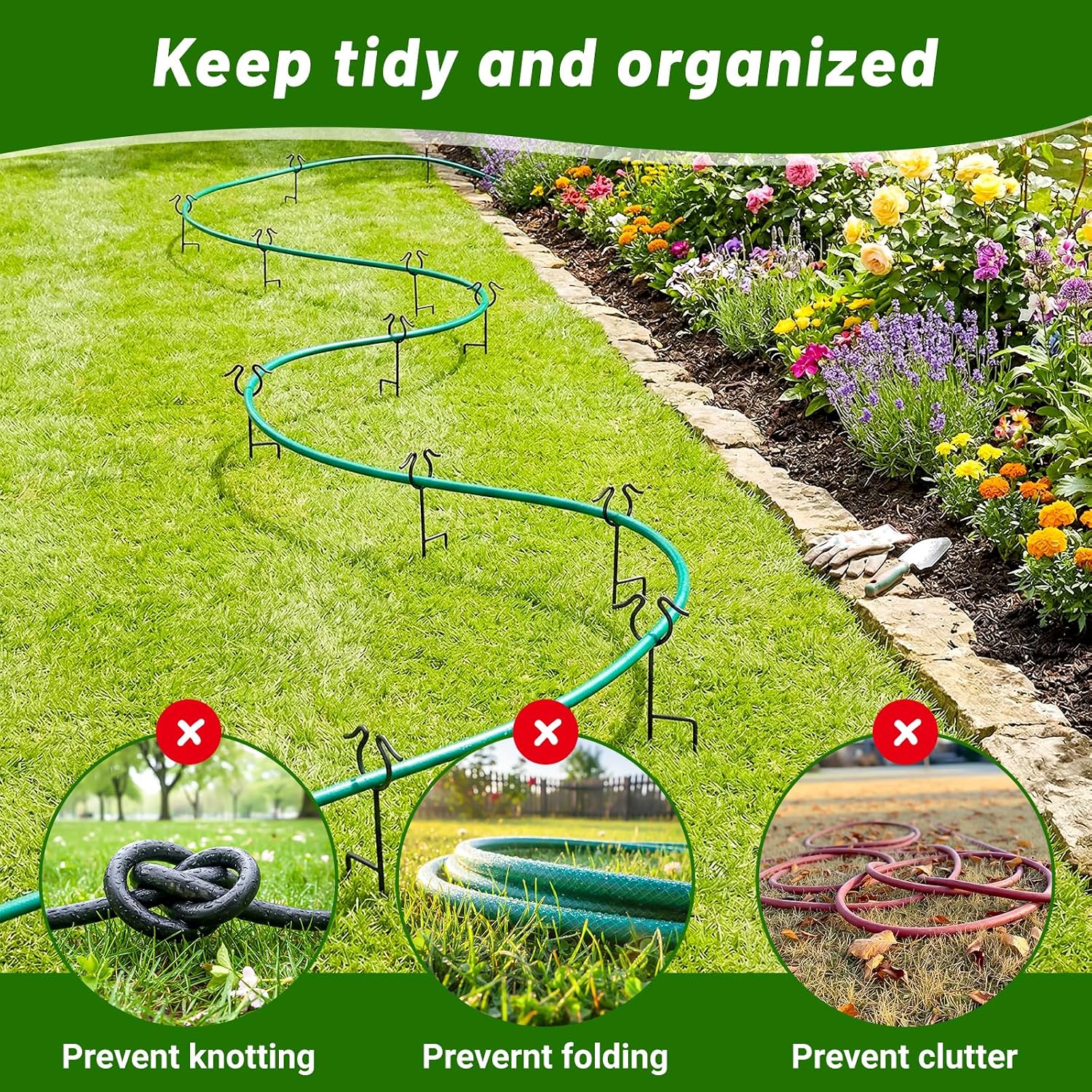 6 Pack Garden Hose Guide Stakes, 14 inch Metal Hose Guides for Garden Heavy Duty Rustproof Coated Spike Keeps Water