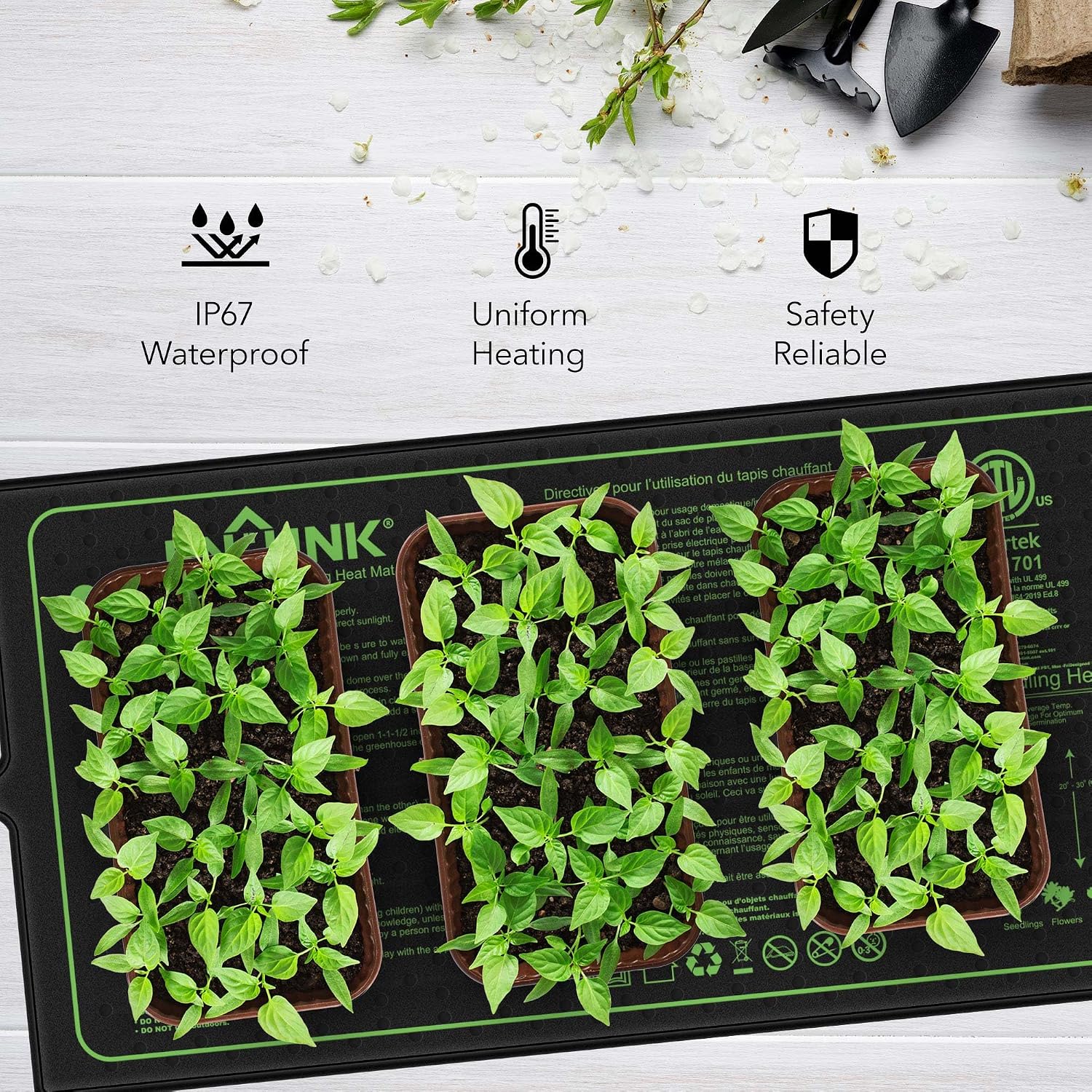 BN-LINK Seedling Heat Mat for Seed Starting 10" x 20.75", 4 Pack Daisy Chainable Waterproof Warming Mat Plant Heating