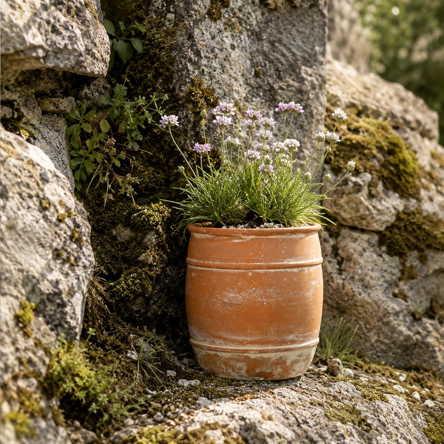 11"H x 9.5" Dia Aged Terracotta Clay Planter Pot with Drainage Hole, Rustic Farmhouse Style Flower Pot with Distressed