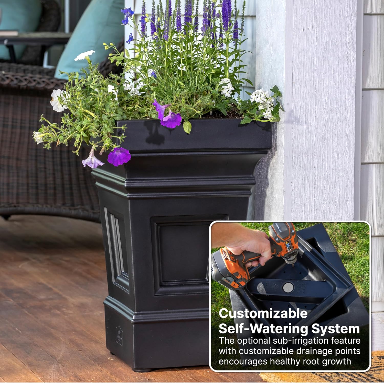 Step2 Atherton Square Planter, Large Planters for Outdoor Plants, Gardening and Flower Pot for Patio or Porch