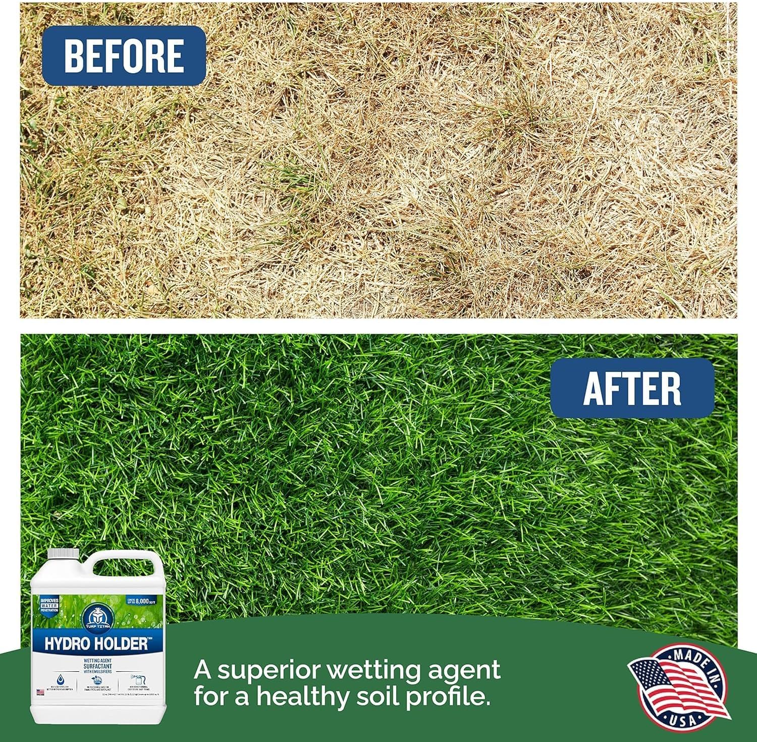 Turf Titan Hydro Holder Wetting Agent - Suspends Moisture in Your Grass Soil, Improves Water Drainage & Nutrient Uptake