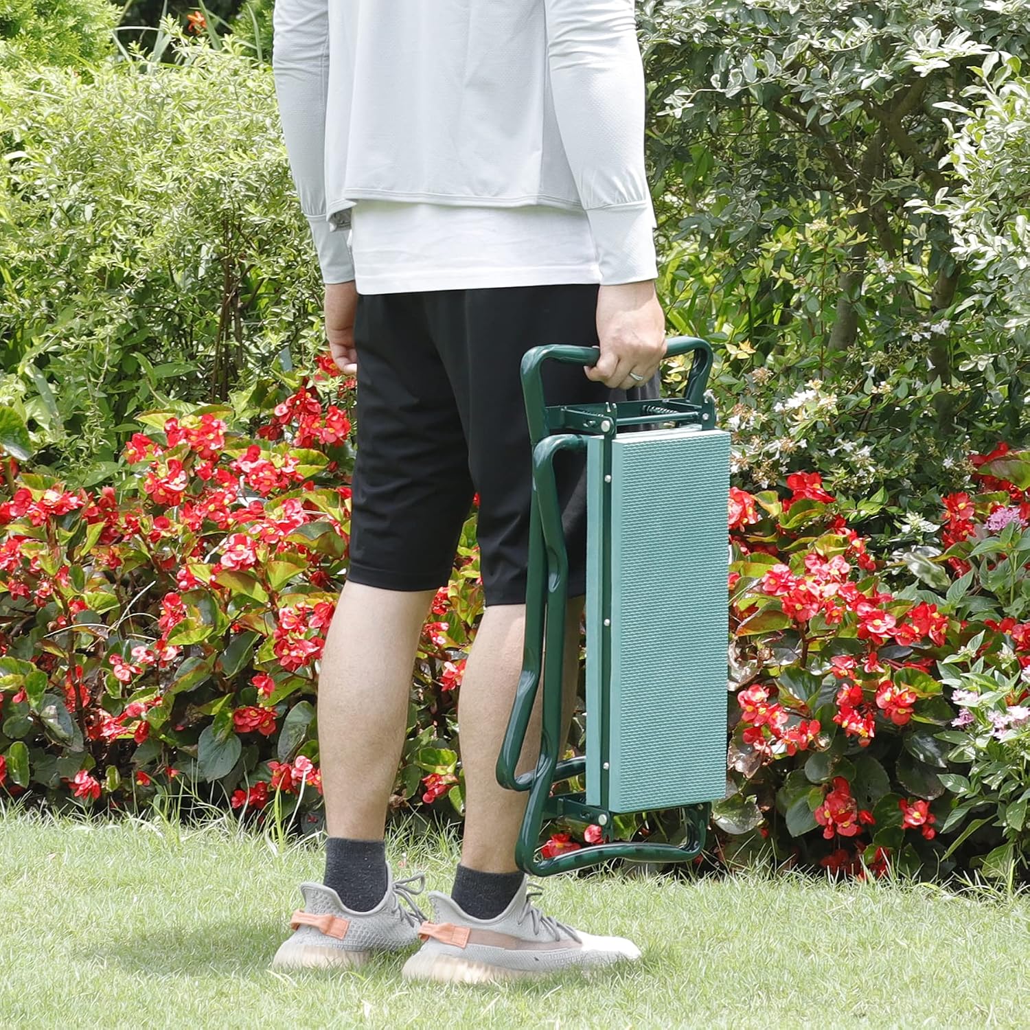 Folding Garden Kneeler Seat Garden Bench Stool with Handles, Multi-use Pouch, Heavy Duty Yard Gardening Chair with Soft