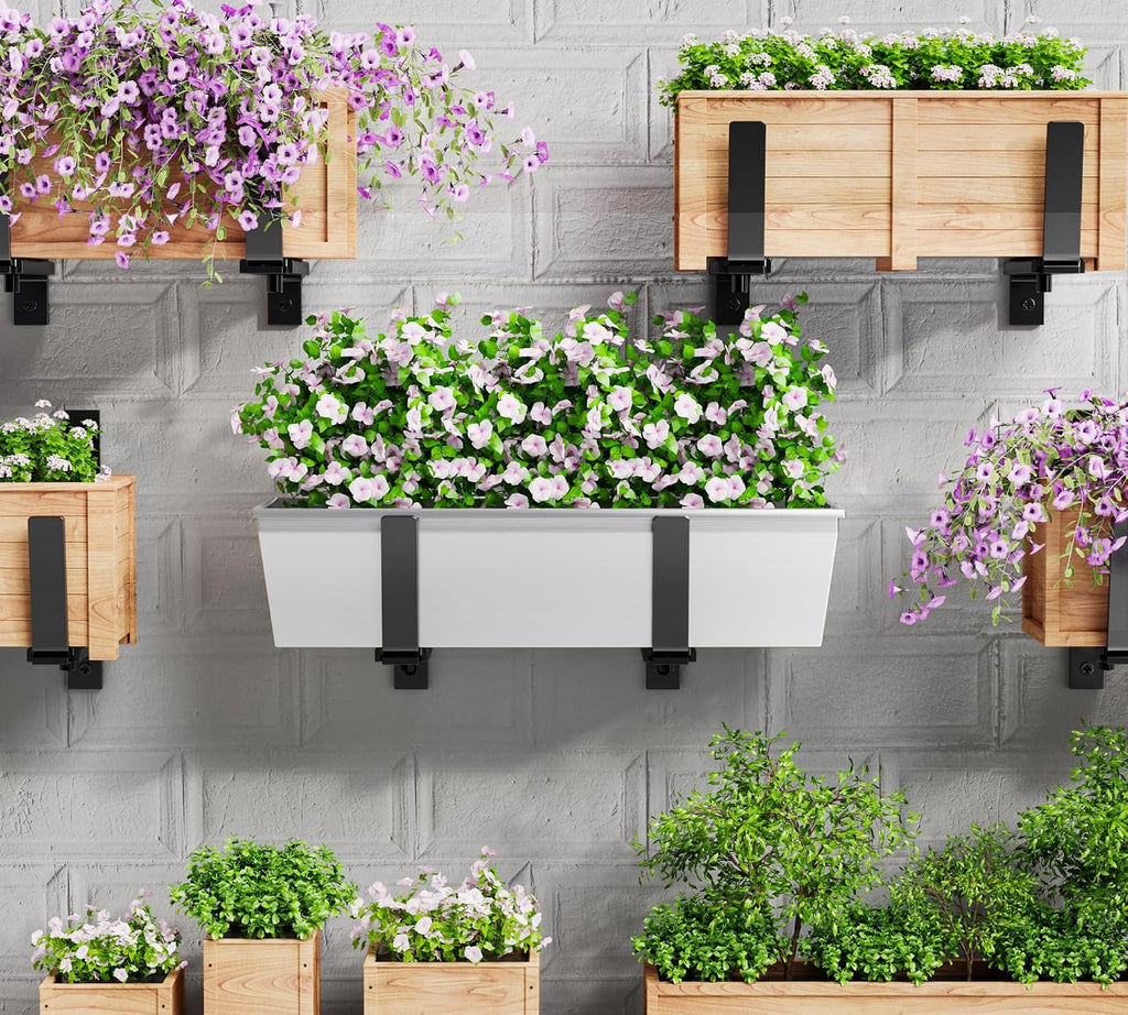 Y&M 6 Pack Adjustable Planter Box Brackets (6 to 12.5 in), Universal Window Box Brackets, Heavy Duty Iron Flower Box