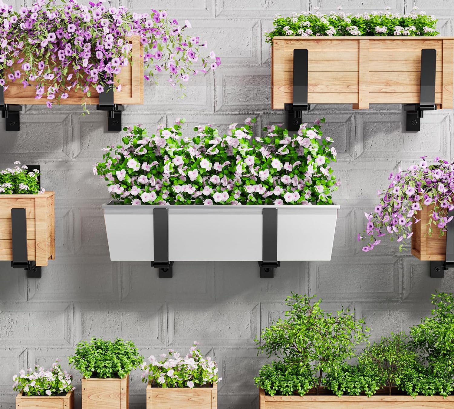 Y&M 6 Pack Adjustable Planter Box Brackets (6 to 12.5 in), Universal Window Box Brackets, Heavy Duty Iron Flower Box