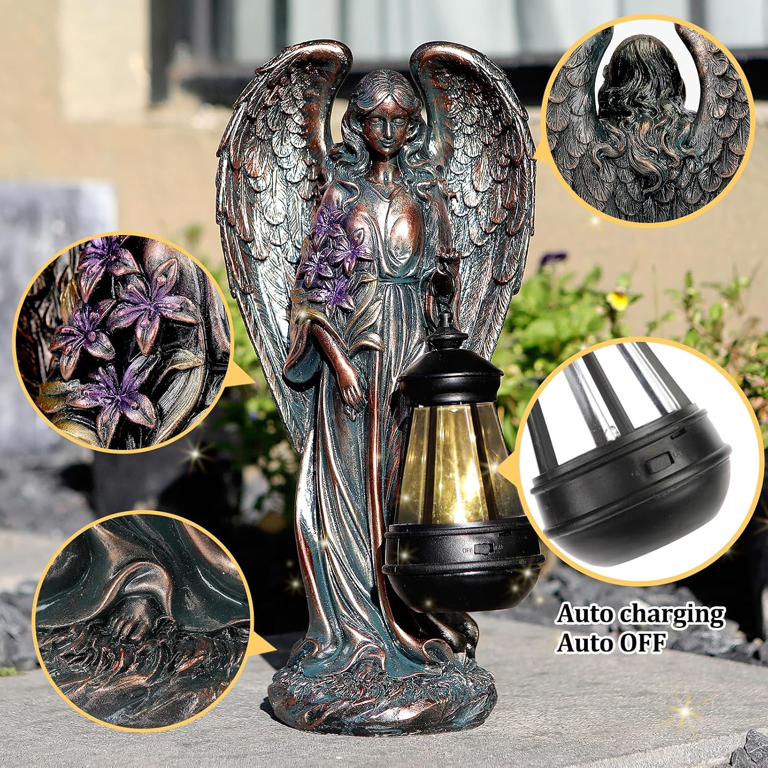 VChymm Solar Angel Outdoor Garden Decor Statues – 13.2 inches Solar Outdoor Sculptures for Outside Yard Art Patio