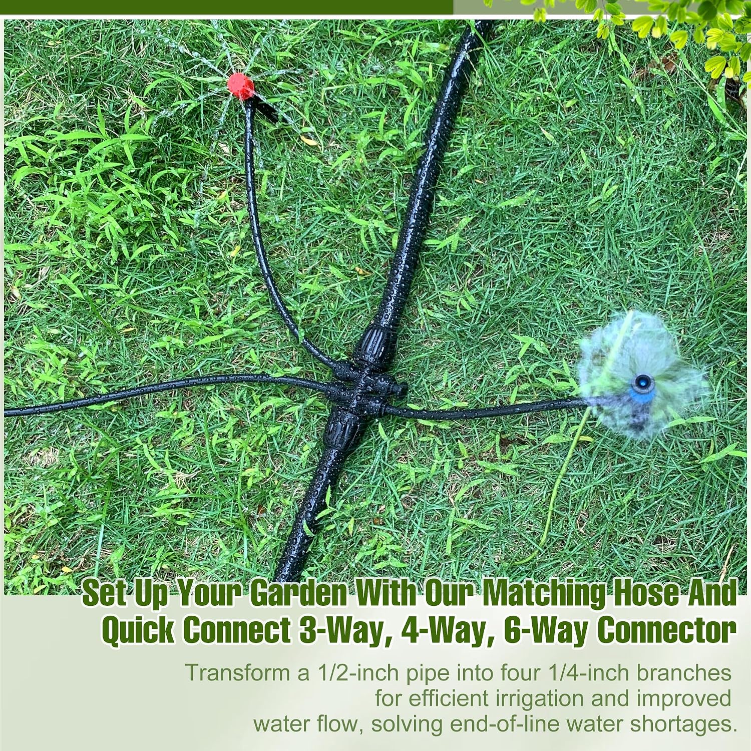 100FT 1/2 Inch Drip Irrigation Tubing with 10 Pack 1/2" to 1/4" Drip Irrigation Fittings, Drip Line Hose & Push-to-Fit