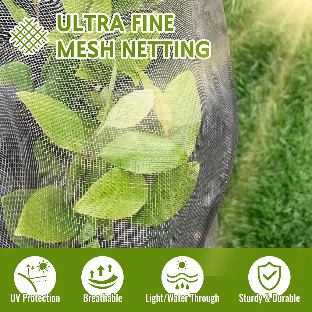 2 Pack Fruit Tree Netting Bags with Zipper and Drawstring, 8 x 8ft Ultra Fine Mesh Garden Netting Plant Cover, Bird