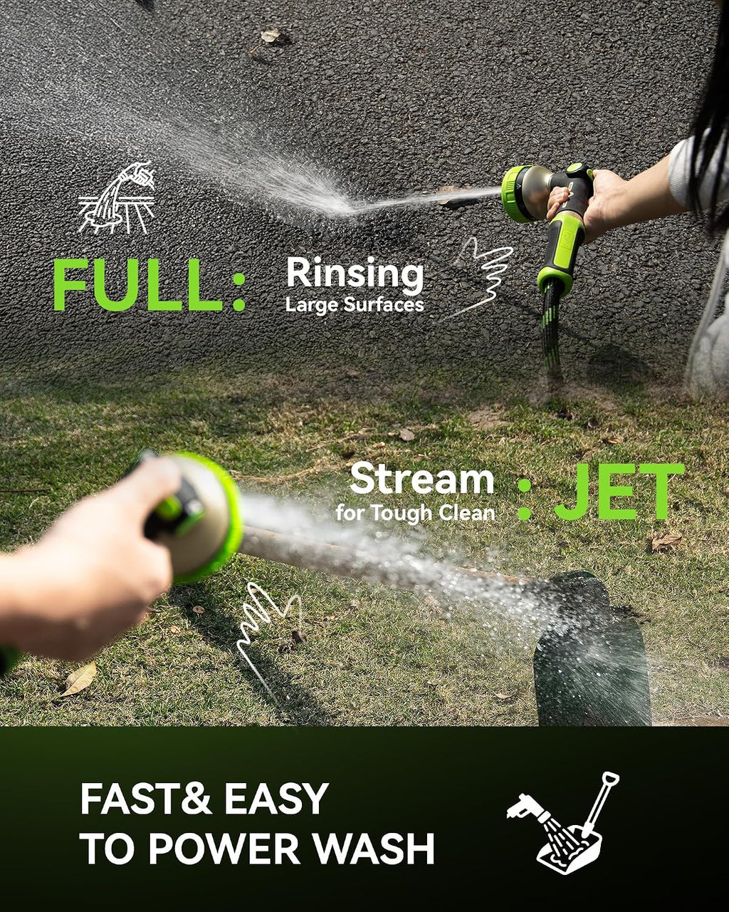 RAINPOINT Hose Sprayer Nozzle Heavy Duty - 8 Spray Patterns Garden Hose Nozzle with Adjustable Flow Control for