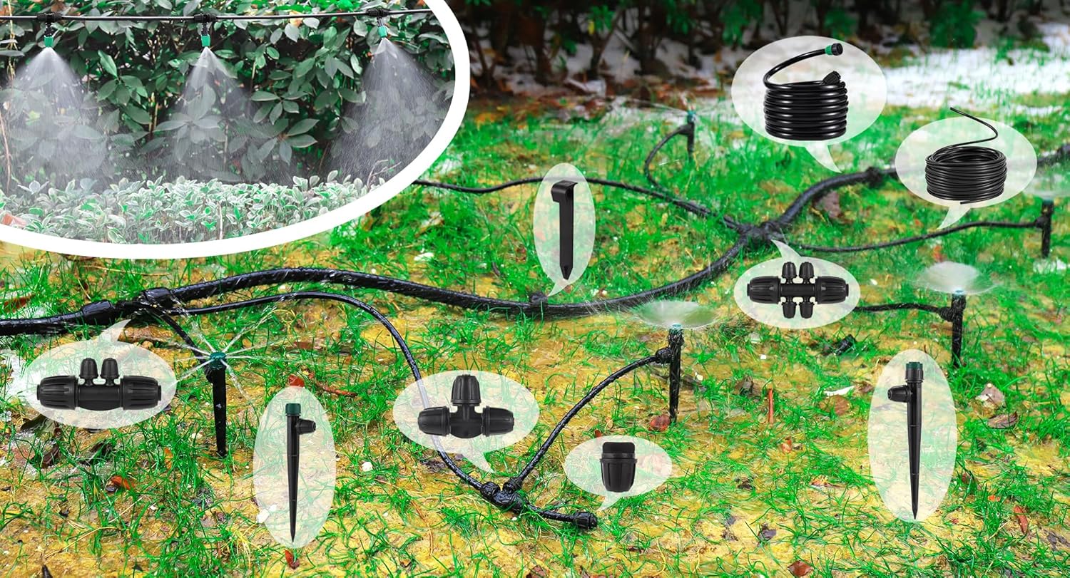 Leak-Proof Drip Irrigation Kit, Quick Connect Irrigation System Kit | Lock Barbed Drip Irrigation Kit, Includes 1/4" &