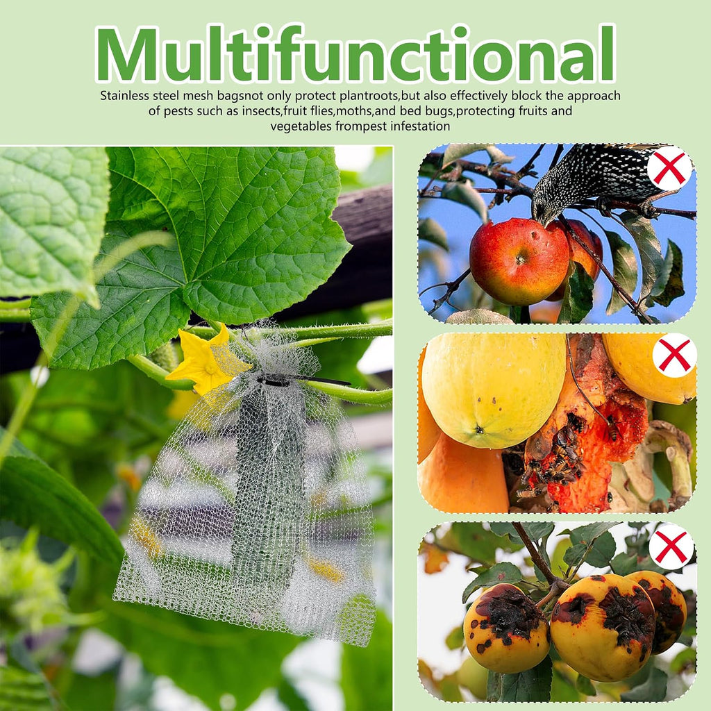 20Pcs 8x12 & 6x8 Inch Stainless Steel Fruit Protection Bag, Wire Cover Bag | 2 Sizes Reusable Vegetable Barrier Wire