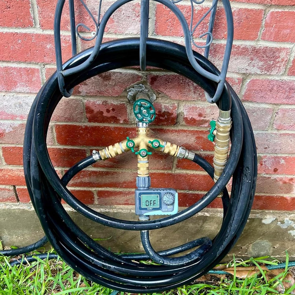 Full Flow 3-Way Garden Hose Splitter, Solid Brass High Volume 3 Way Hose Splitter Valve with Metal Handle, Heavy Duty
