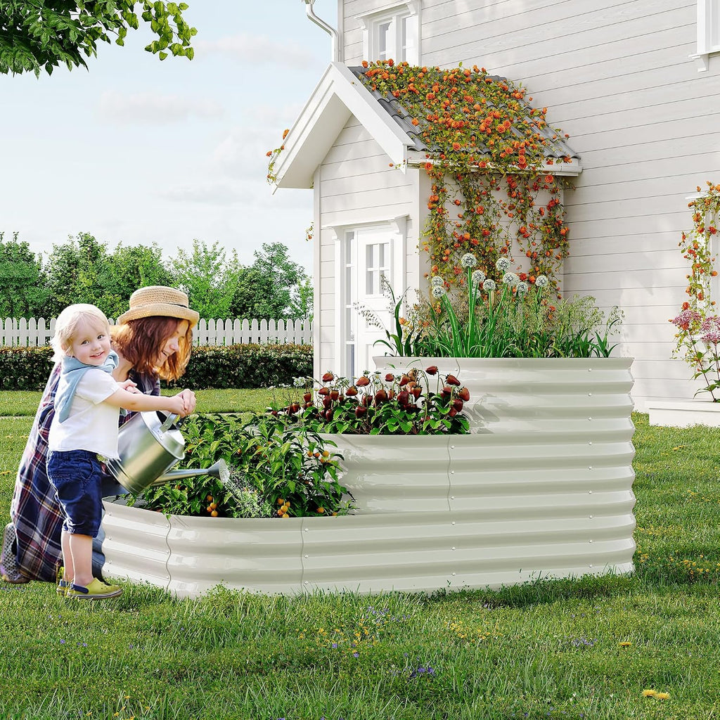 IDEALHOUSE 3-Tier Galvanized Raised Garden Bed 60.6x42.1x30.7 Inch, Exclusive Layered Planting Design for Shallow &