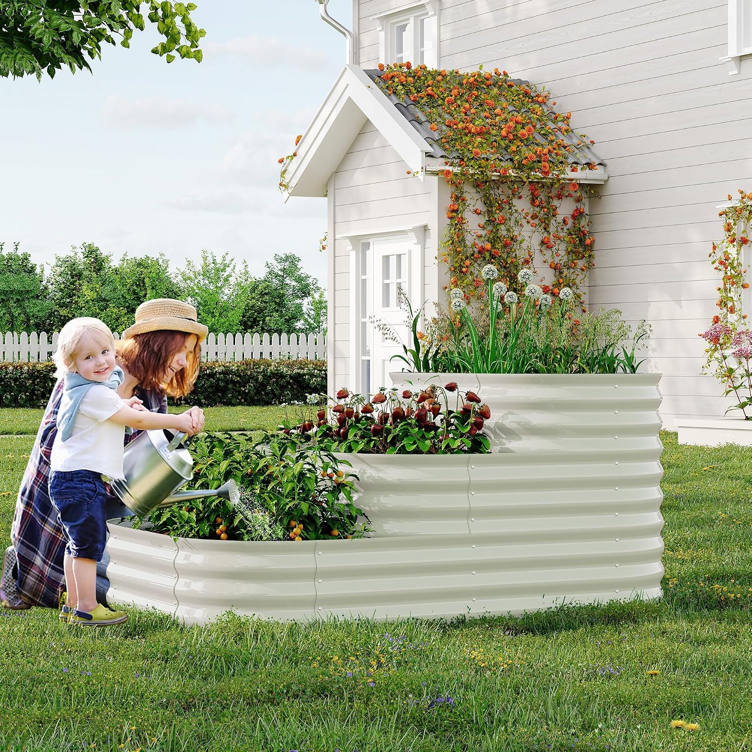 IDEALHOUSE 3-Tier Galvanized Raised Garden Bed 60.6x42.1x30.7 Inch, Exclusive Layered Planting Design for Shallow &