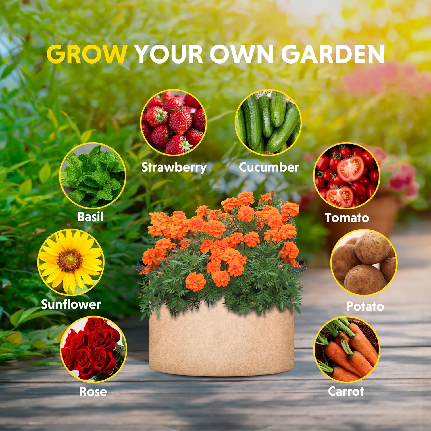 Simple Deluxe 12 Pack 7 Gallon Grow Bags, 300G Vegetable/Flower/Plant Fabric Pots with Handles, Heavy Duty Thickened