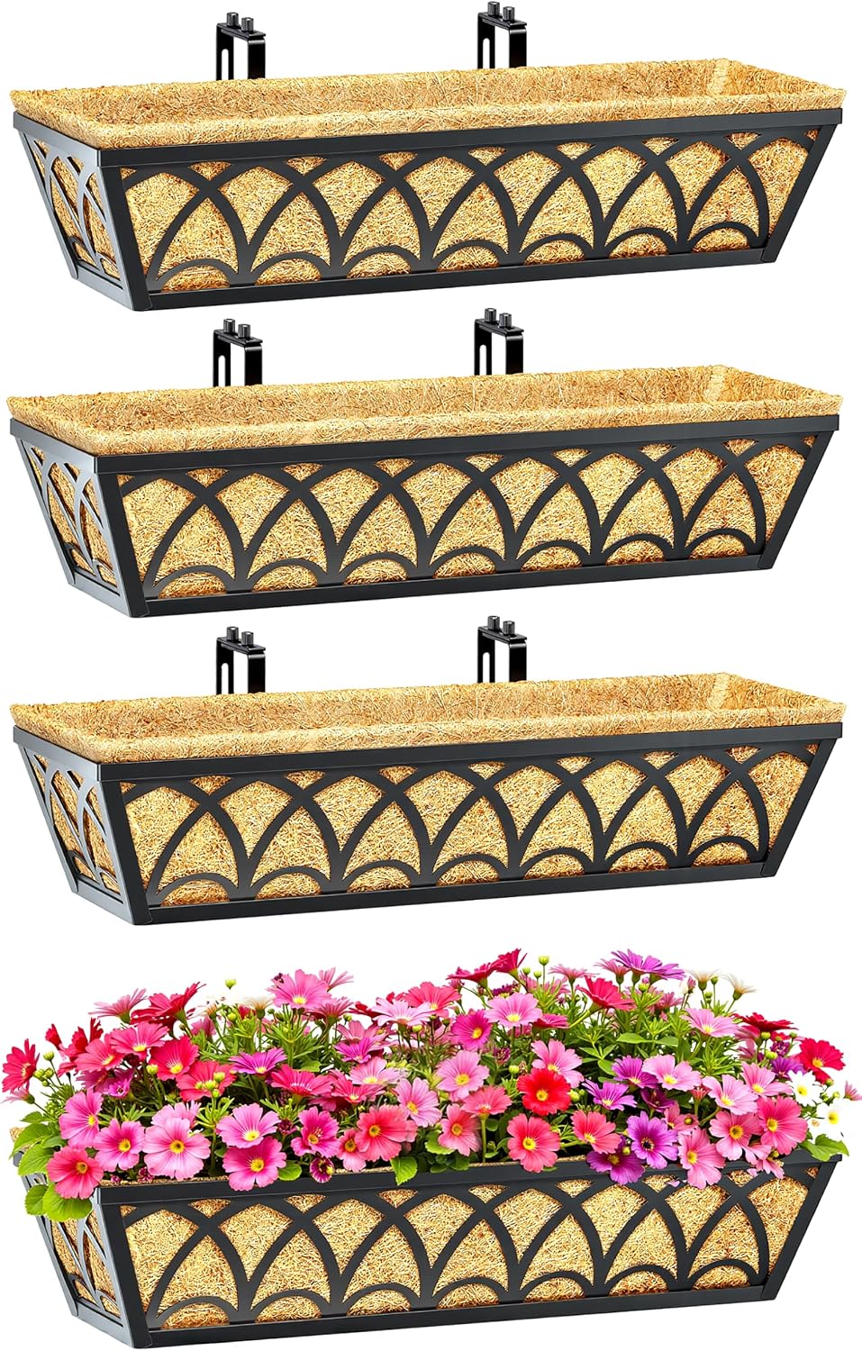 24 Inch Railing Planter Box Window Boxes Planters - 2 Pack Deck Railing Planter Boxes with Adjustable Brackets Coco