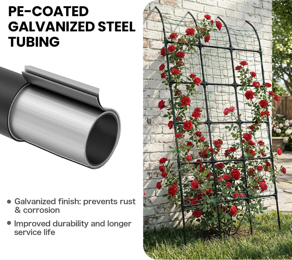 7.2 ft No-Drill Leaning Garden Trellis for Climbing Plants | PE-coated galvanized steel frame resists rust and creates