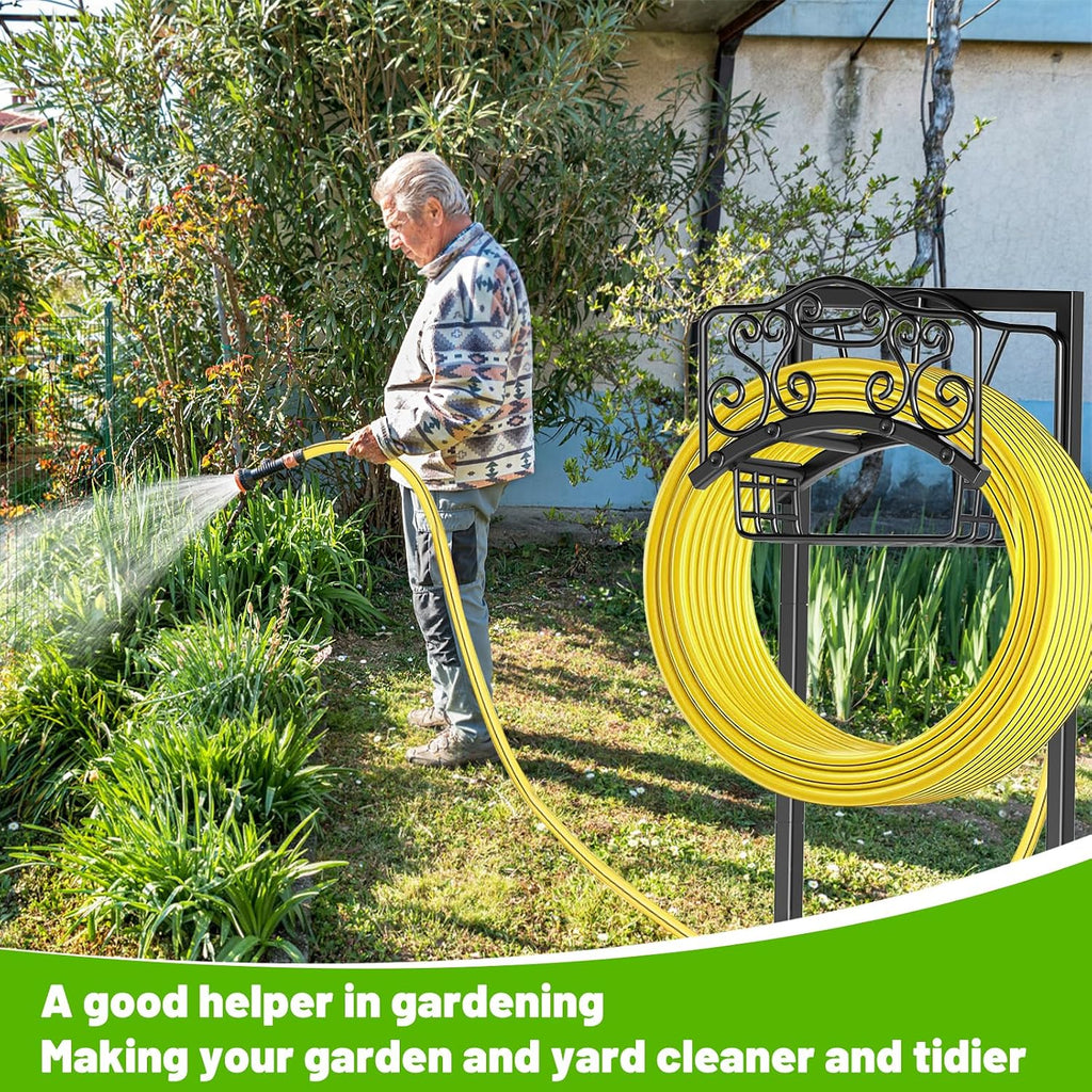 Garden Hose Holder - Upgraded Water Hose Holder Holds, Heavy Duty Metal Freestanding Hose Stand Sturdy, Detachable