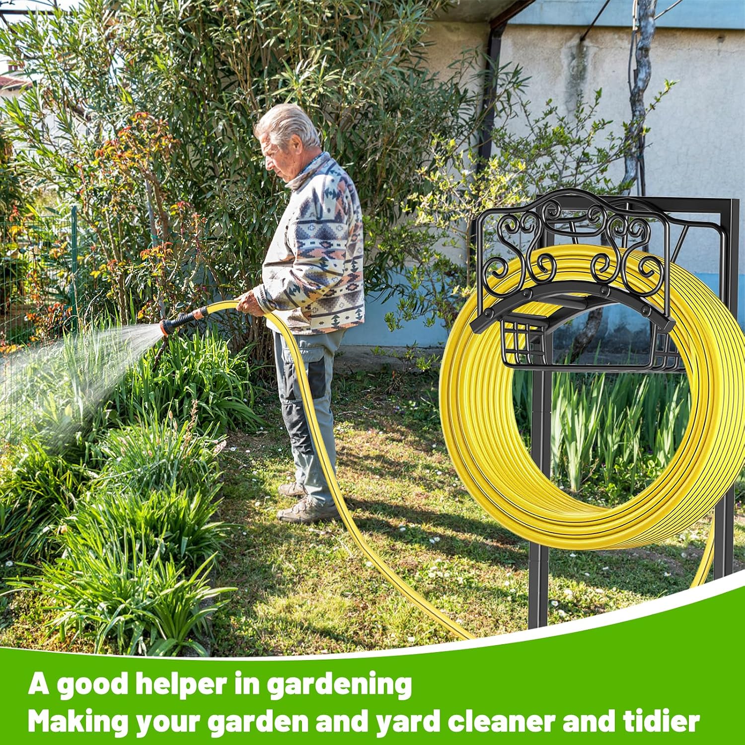 Garden Hose Holder - Upgraded Water Hose Holder Holds, Heavy Duty Metal Freestanding Hose Stand Sturdy, Detachable
