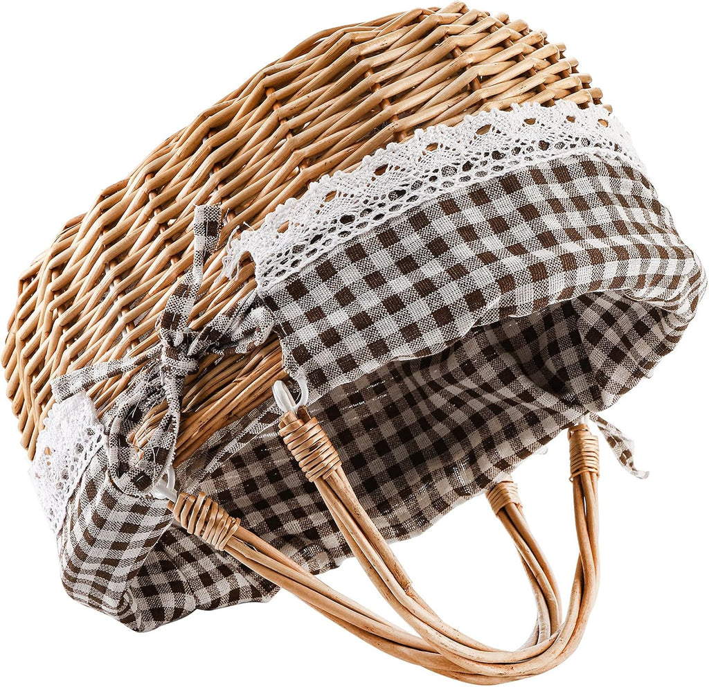 Peohud Wicker Picnic Basket with Double Folding Handles, Empty Baskets for Gifts, Woven Easter Basket, Willow Picnic
