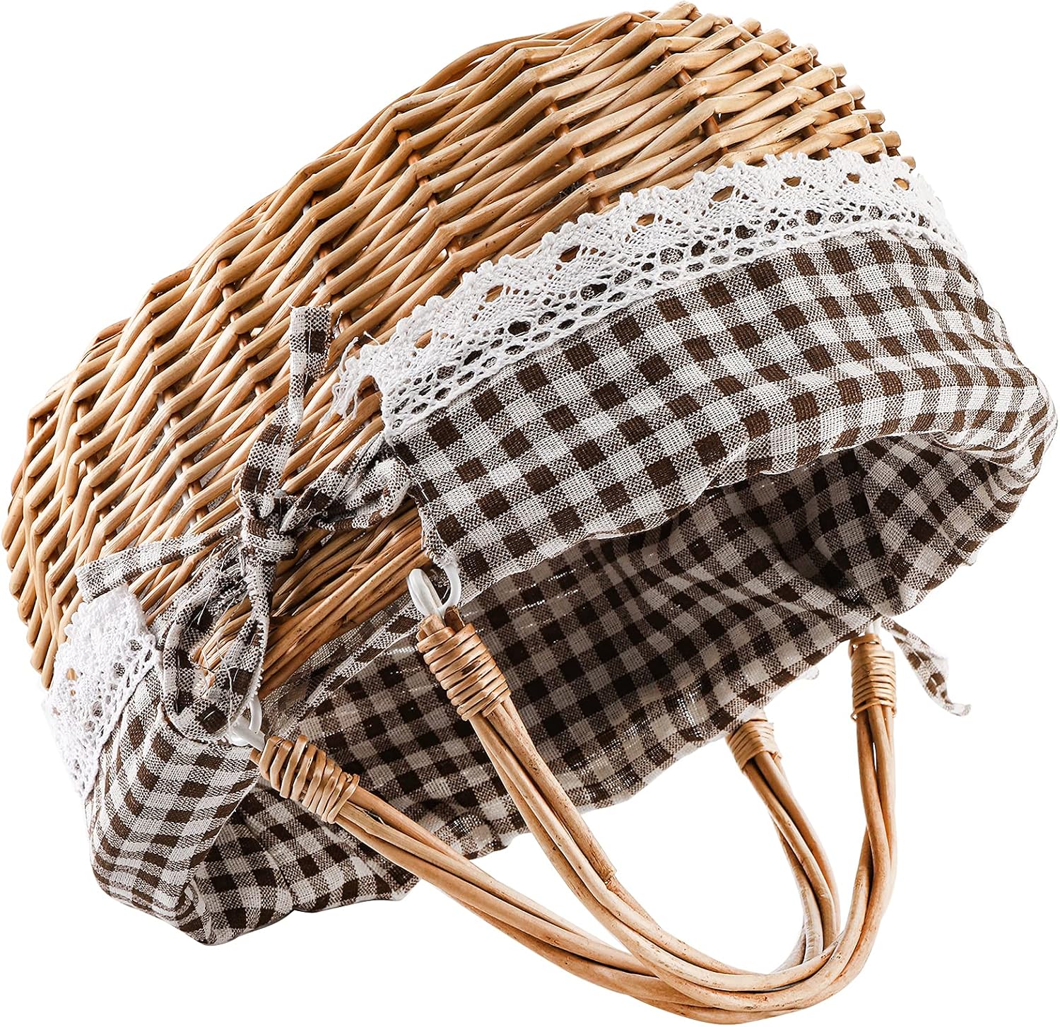 Peohud Wicker Picnic Basket with Double Folding Handles, Empty Baskets for Gifts, Woven Easter Basket, Willow Picnic
