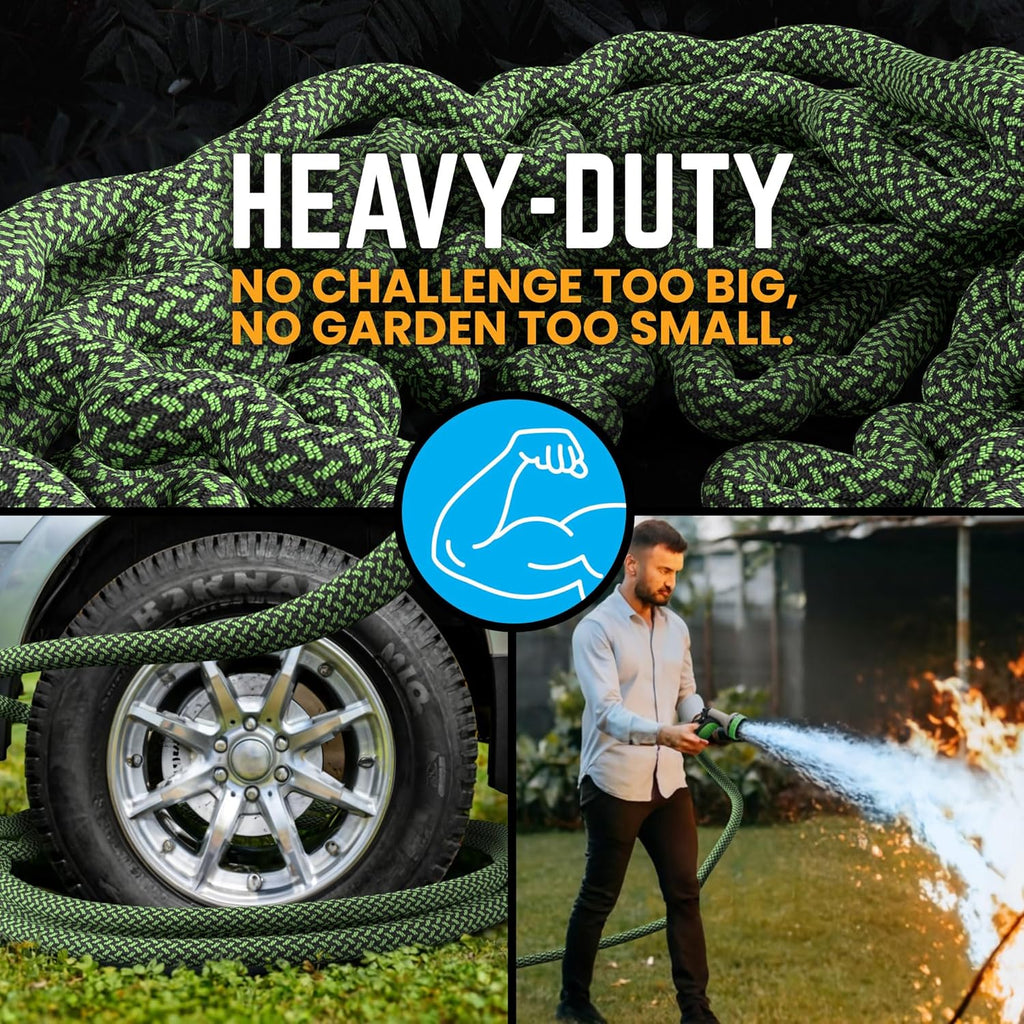 Garden Hose, NON-EXPANDABLE 100ft Premium Quality Stainless Steel Metal Water Hose with Durable Fabric Skin, Hose For