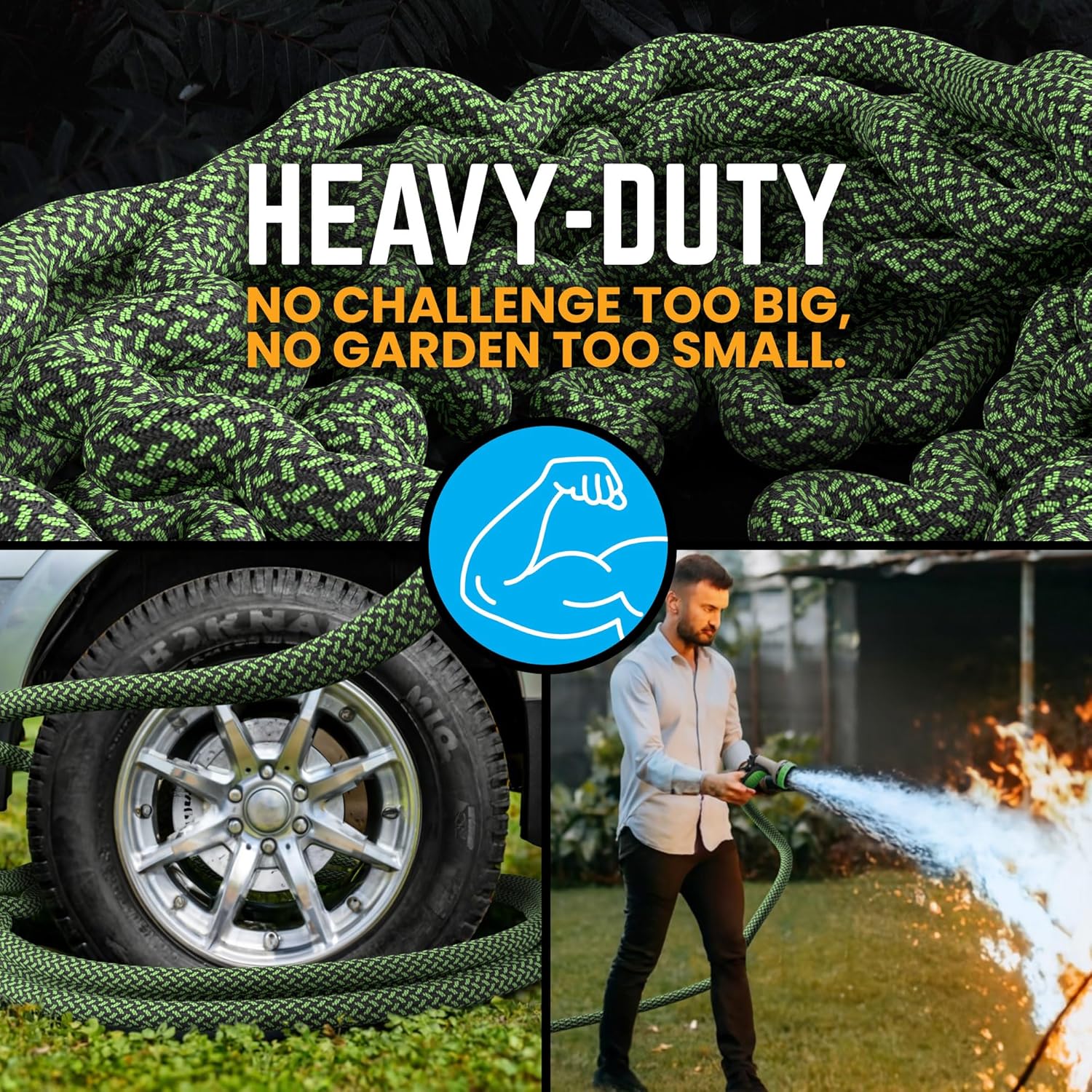 Garden Hose, NON-EXPANDABLE 100ft Premium Quality Stainless Steel Metal Water Hose with Durable Fabric Skin, Hose For
