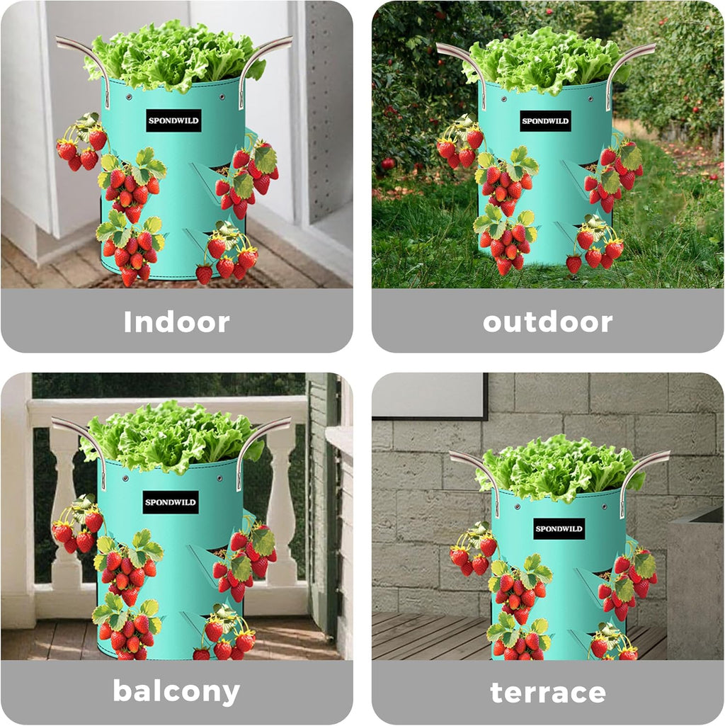 3 Pack 10 Gallon Strawberry Planter Bags with Breathable Windows | Plastic Planting Containers with 2 Handles