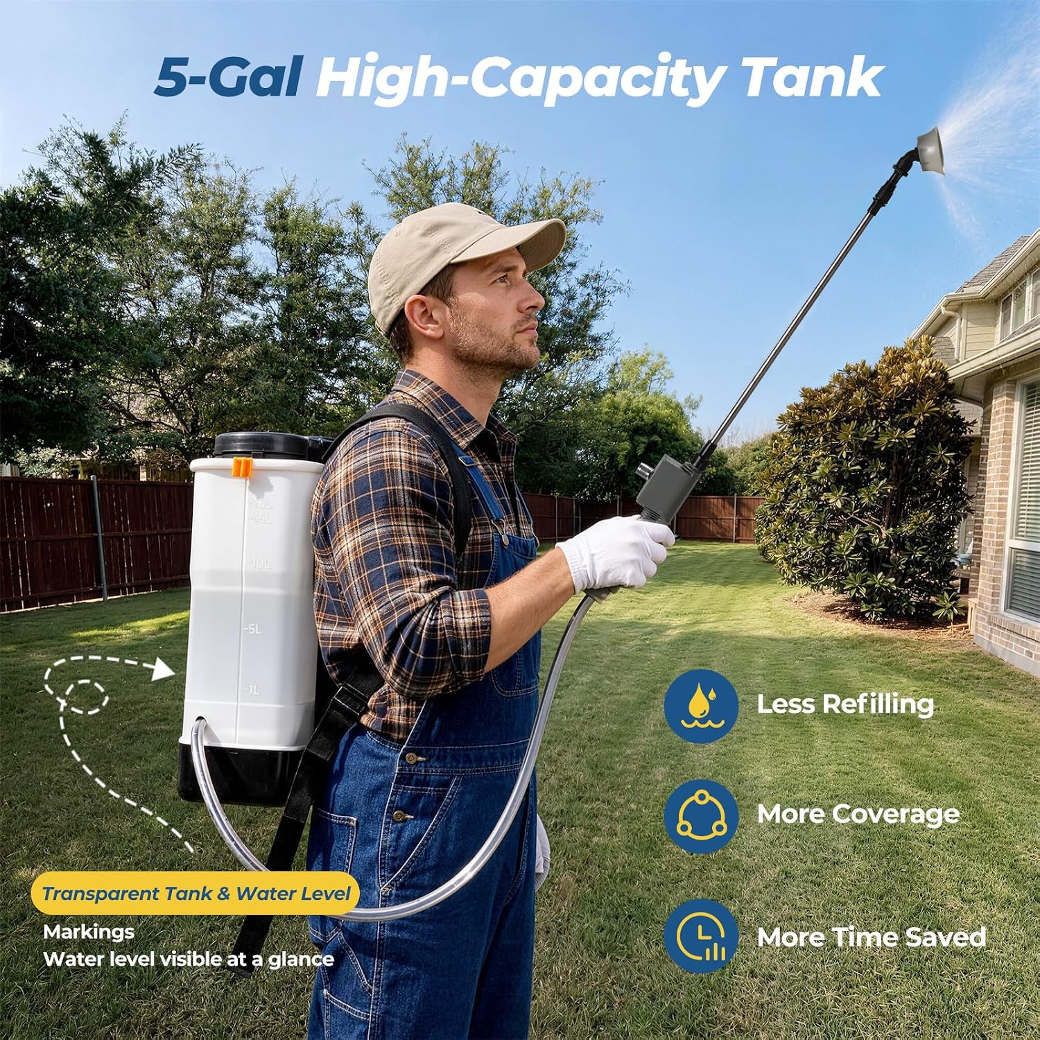 JESIMAIK Backpack Sprayer with Agitator, 120 PSI Handle-Mounted Pressure Control, 4.8 Gallon, 4.0Ah Battery Powered