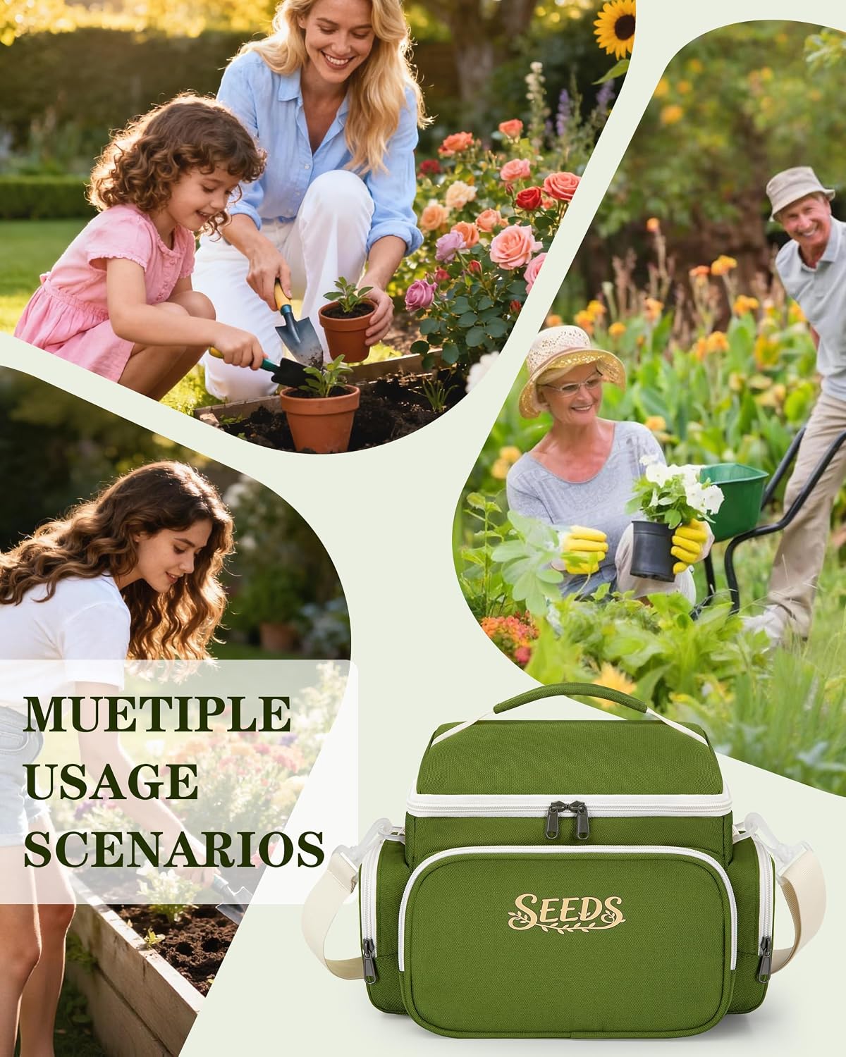 Seed Storage Organizer Insulated Bag, Garden Seed Saving Box, Green | 25 Seed Envelopes, 50 Blank Plant Label Stakes