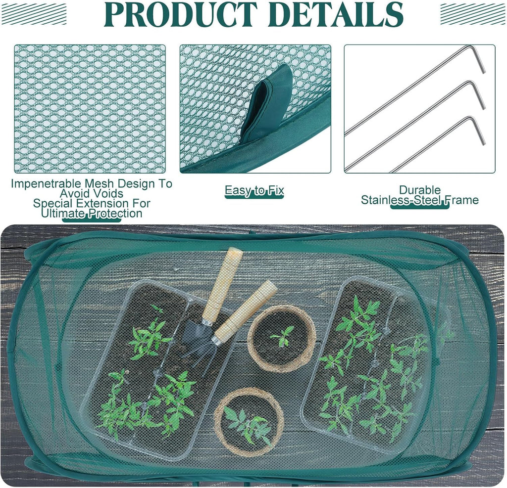 4 Pcs 39" x 18" x 16" Pop up Garden Mesh Plant Cover Outdoor Plant Protector Garden Row Raised Bed Cover with Ground