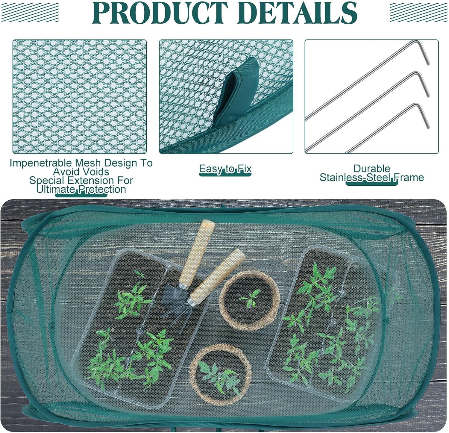 4 Pcs 39" x 18" x 16" Pop up Garden Mesh Plant Cover Outdoor Plant Protector Garden Row Raised Bed Cover with Ground