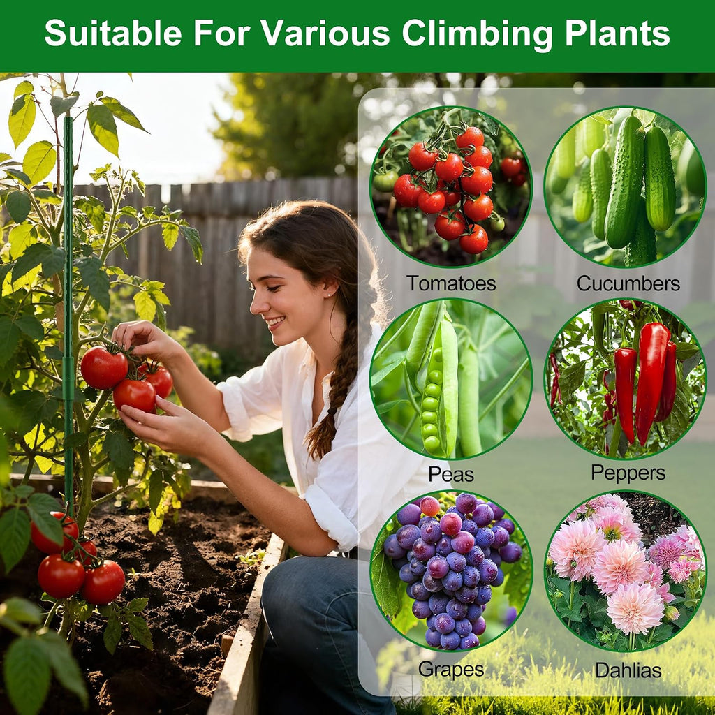 WAENLIR Garden Stakes16 Inch 48 Pack, Tomato cage DIY 4ft 5ft 6ft 7ft 8ft Plant Support Stakes with Connectors and