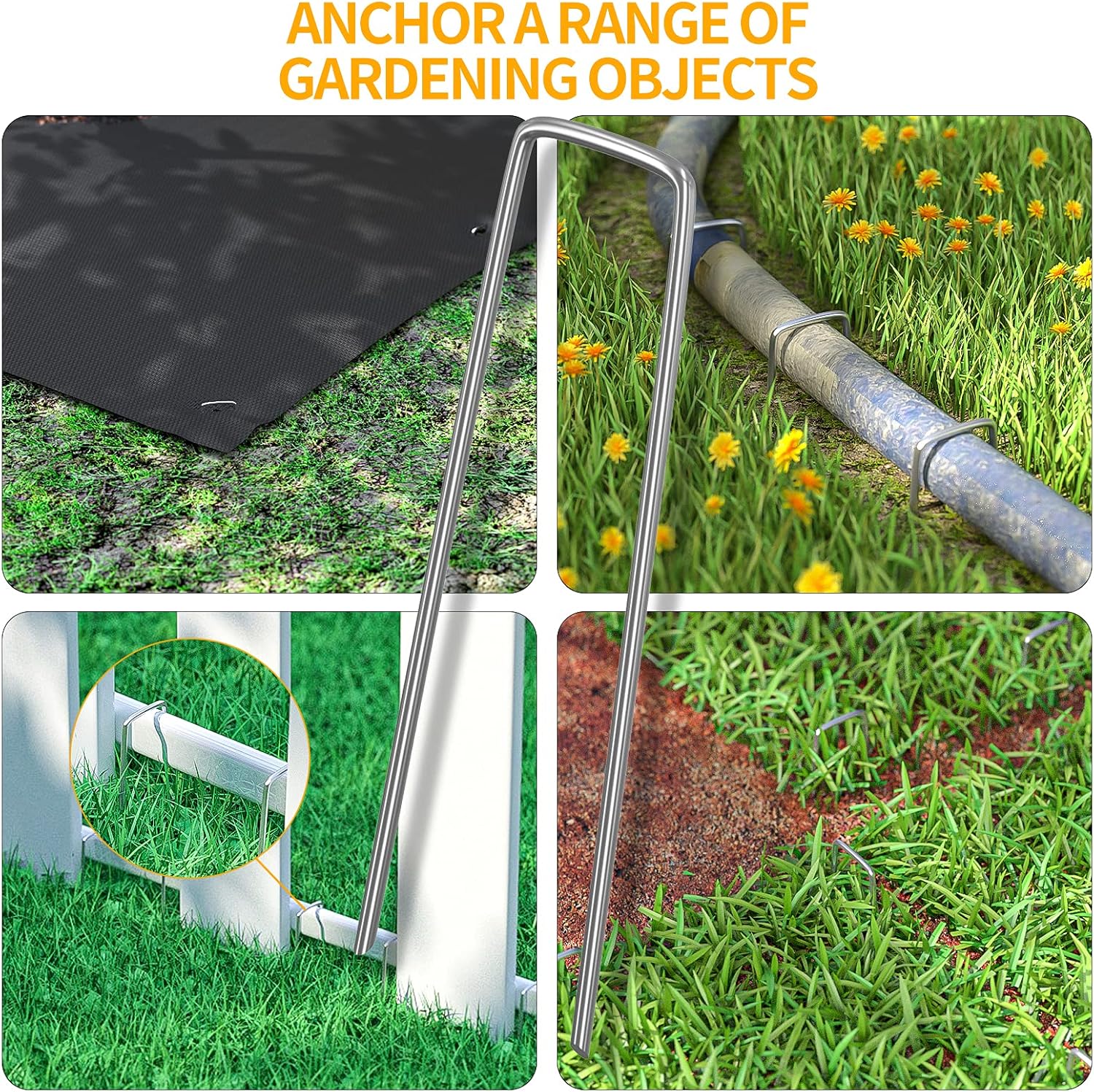 WAENLIR 6 inch 200 Pack Garden Staples Galvanized Landscape Stakes, Heavy Duty Fence Stakes Sod Pins for Securing Weed