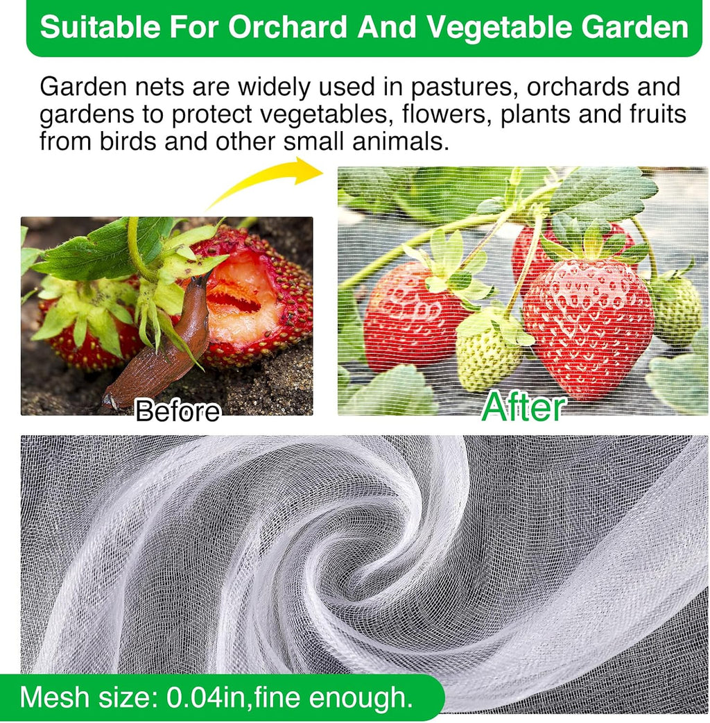 Garden Mesh Netting Kit, 10 * 30FT Ultra Fine Plant Netting Covers with 6 Pcs Garden Hoops & 18 Clips, Row Cover Net