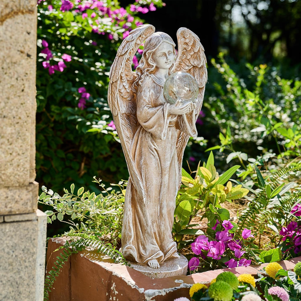 TERESA'S COLLECTIONS Large Angel Garden Statues with Solar Outdoor Light for Outdoor Decor, Fairy Figurine Resin with