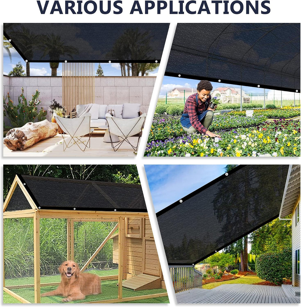 VICLLAX 30% Shade Cloth, 10x14FT Durable Black Mesh Trap with Every 3 FT Grommet, Sun Shade Fabric Netting for for