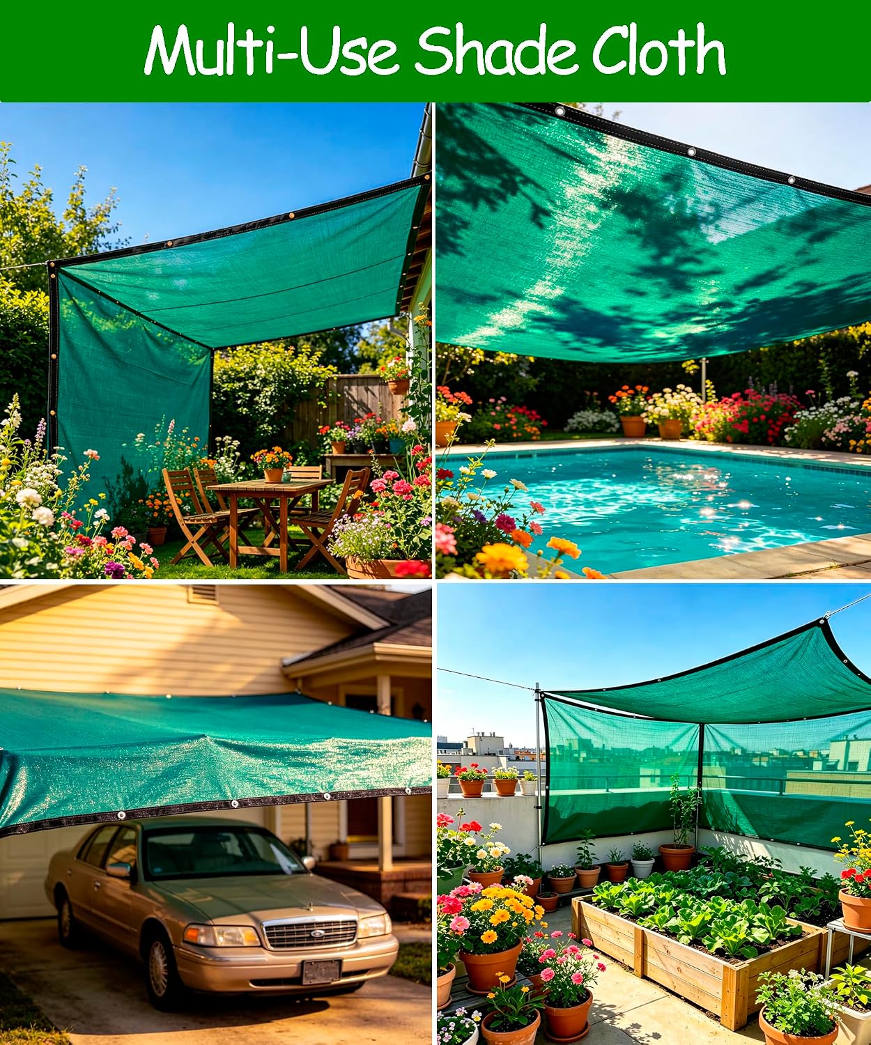 90% Green Shade Cloth 6ft x 8ft Heavy Duty Mesh Tarp with Grommets | Outdoor Sun Shade Canopy for Patio, Garden
