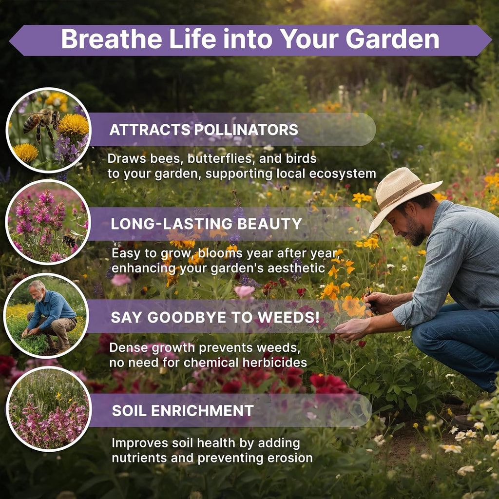23 Wildflower Seeds Annual & Perennial Mix for Indoor & Outdoors, Attract Birds & Butterflies 100,000+ Non-GMO
