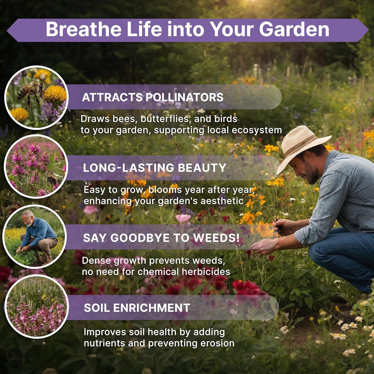 23 Wildflower Seeds Annual & Perennial Mix for Indoor & Outdoors, Attract Birds & Butterflies 100,000+ Non-GMO