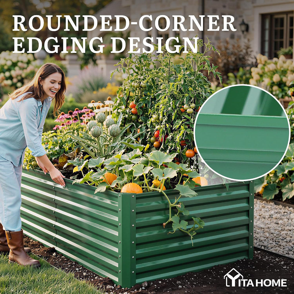 YITAHOME 6x3x2ft Galvanized Raised Garden Bed, Metal Planter Box with Safety Rubber, Gloves, Outdoor Flower Bed for