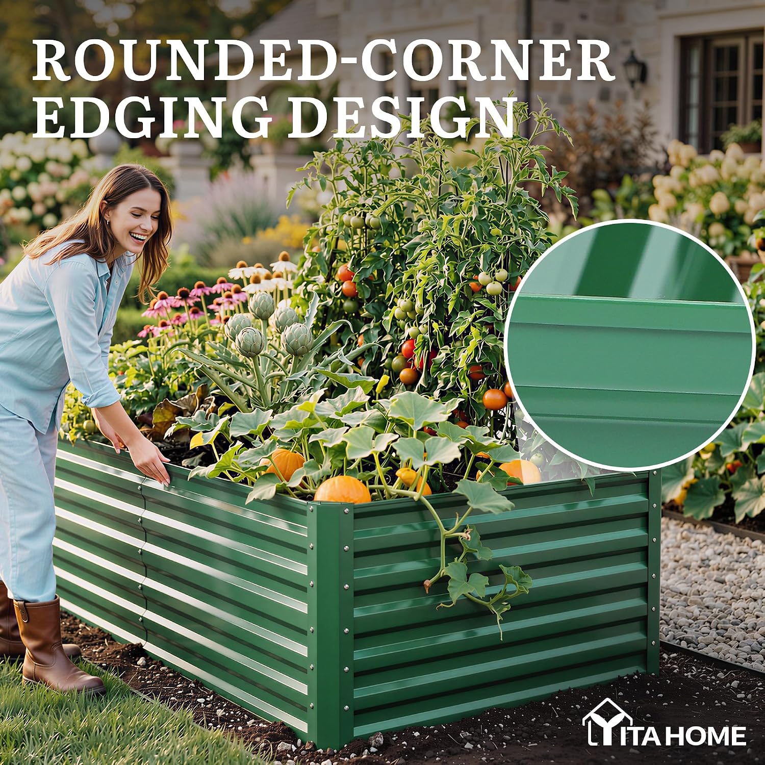 YITAHOME 6x3x2ft Galvanized Raised Garden Bed, Metal Planter Box with Safety Rubber, Gloves, Outdoor Flower Bed for