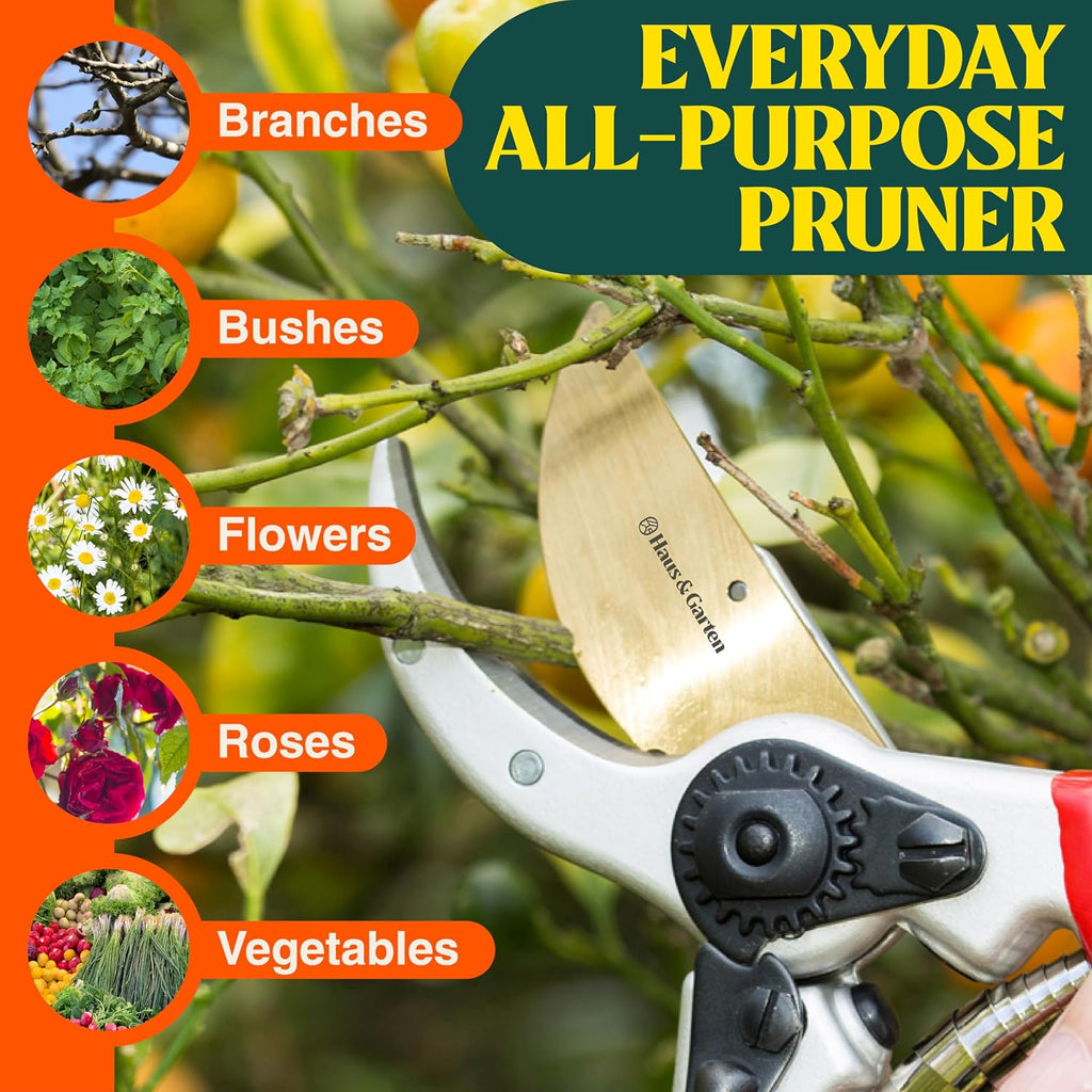 Haus & Garten ClassicPRO 8.5" Professional Premium Titanium Bypass Pruning Shears - Use As Pruners, Garden Shears