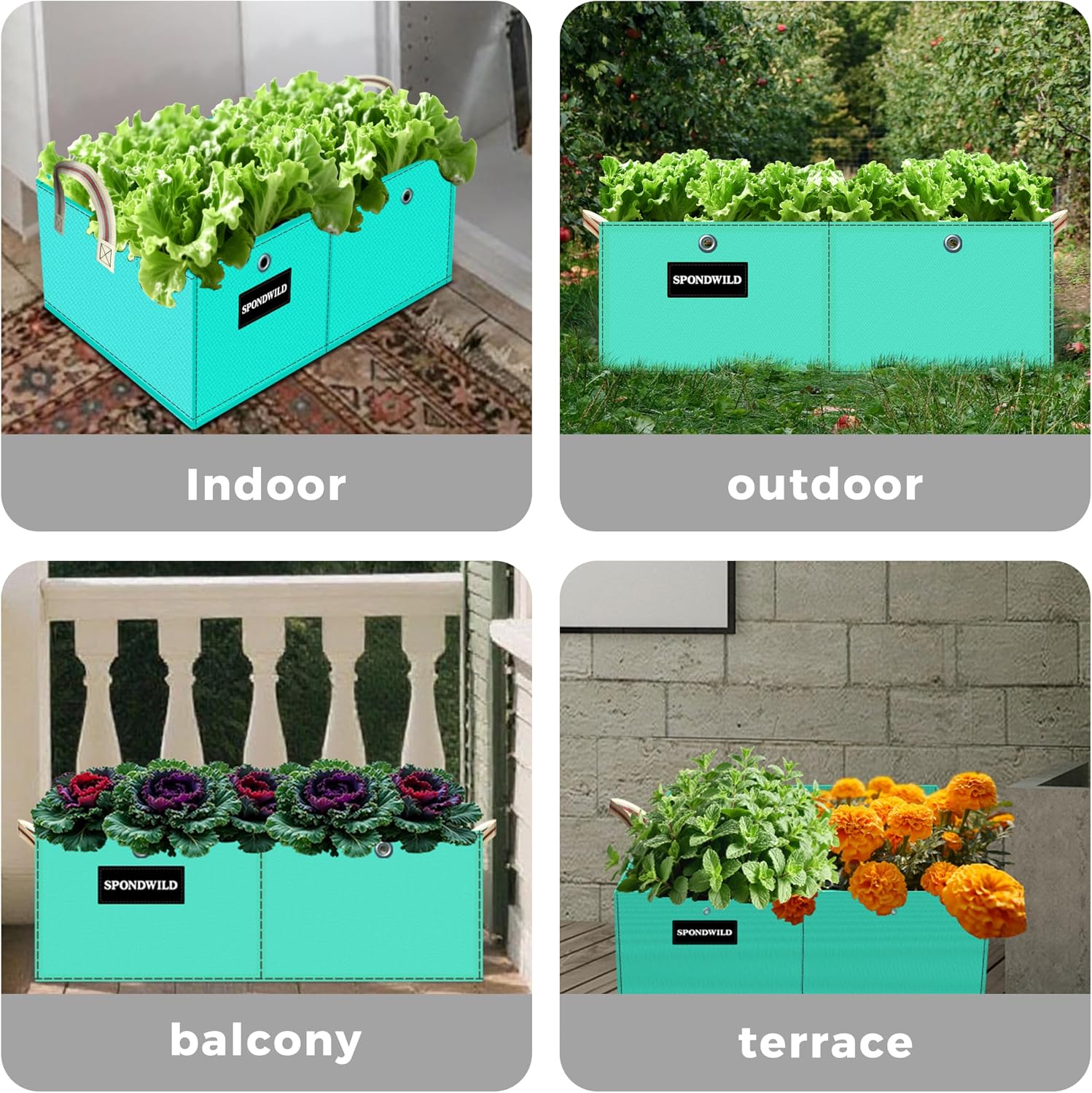 2 Pcs 6x3x1Ft 8 Grids Raised Garden Bed for Outdoor Vegetables | Plastic Rectangle Grow Bags with Handles and Drainage